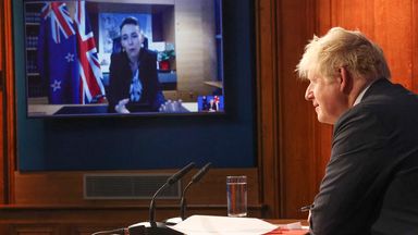 Prime Minister Boris Johnson video calls The New Zealand Prime Minister Jacinda Ardern to mark the UK/New Zealand Trade Deal. 09 Downing Street. Picture by Tim Hammond / No 10 Downing Street
